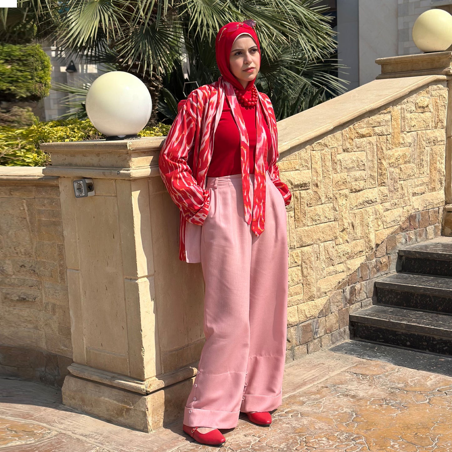 Adjustable Wide-Leg Pants — Cherry Blossom