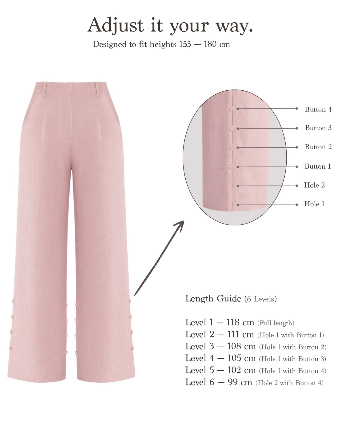 Adjustable Wide-Leg Pants — Cherry Blossom